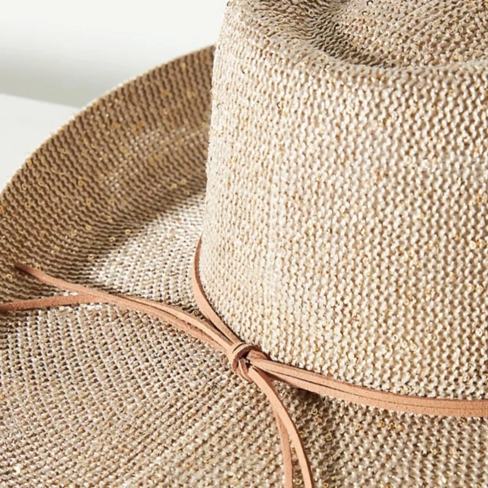 Anthropologie Sparkle Cowboy Rancher Hat beige-gold one size western core - Picture 7 of 9